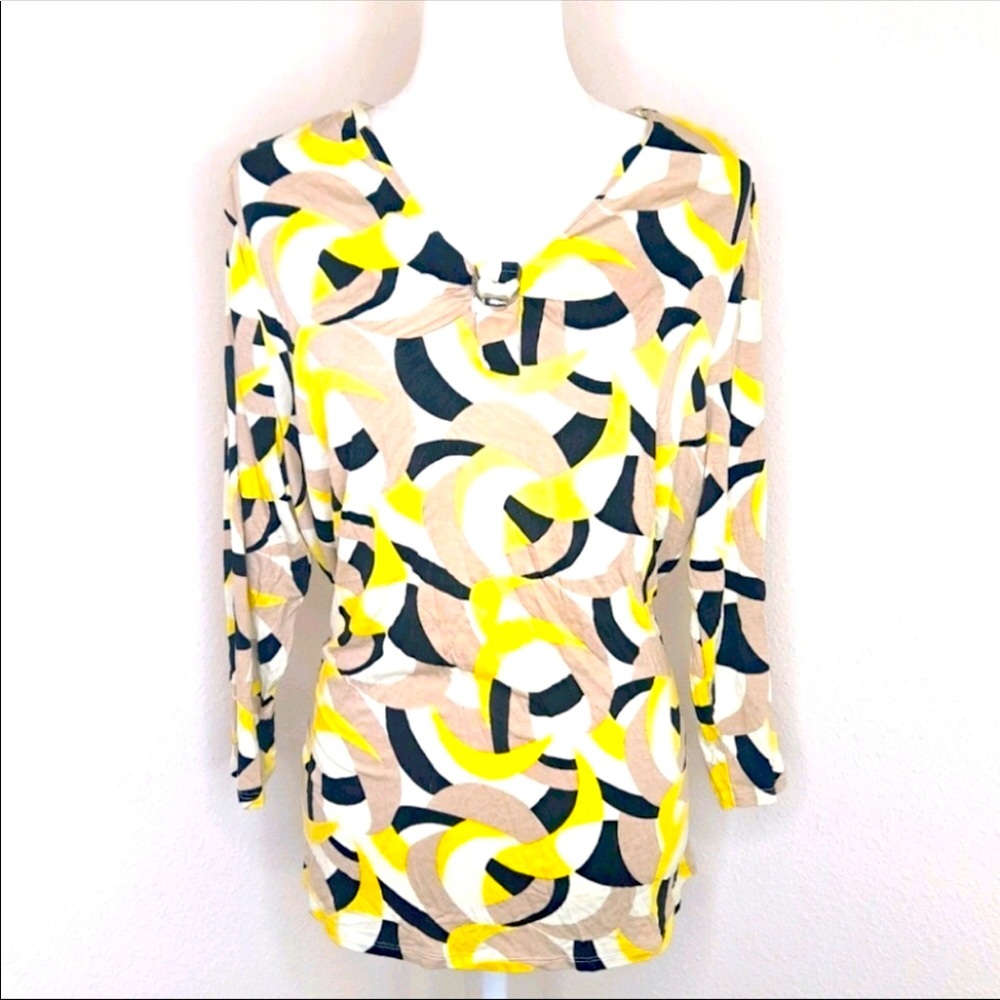 Dana Buchman Shirt NWT Yellow Taupe Black Blouse